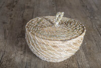 Korb mit Deckel, Bonboniere,  rund, ca. 21 cm Durchmesser aus Binsen