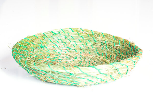 Korb aus Gras, rund, ca. 19cm Durchmesser, Garn grün